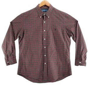 Ralph Lauren Shirt Men L Green Red Tartan Scottish Plaid Custom Fit Button Down